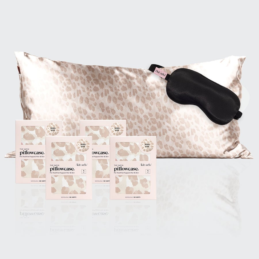 Luxe Satin Pillowcase & Eye Mask Bundle -  Leopard (King)